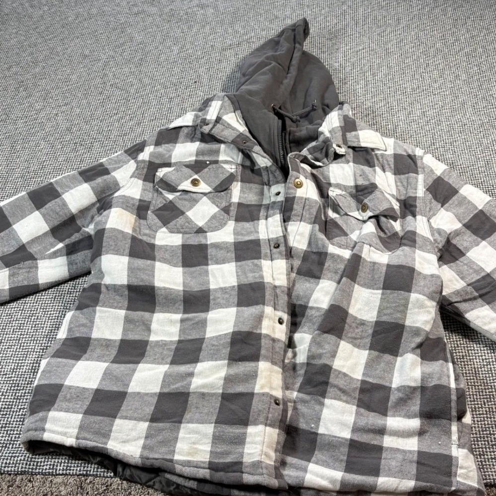 Lake & Trail Mens XL Hooded Flannel Shirt Jacket Buffalo Plaid Shacket